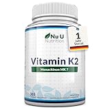 Vitamin K2 MK7 200µg - 365 Vegane Tabletten - 12 Monate - Vit K2 MK-7 Menaquinon Hochdosiert - Hergestellt en Europa - Nu U Nutrition