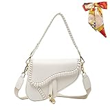 Vintage Satteltasche für Damen 90er Jahre Retro Kleine Retro Saddle Bag mit Reißverschluss Pu-Leder Umhängetasche Lässige Multifunktions Crossbody Handtasche für Alltag, Party, Geschenk (Beige- S)