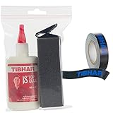 Tibhar Tischtennis Kleber für Beläge & Tischtennis Kantenband | Kleber Set VS Top Glue, 90ml & Kantenband Evolution, 5m, 12mm | schwarz