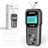 Charmofun Alkoholtester, Promillemessgerät mit 3-Farben-Alarmmodus, Alkoholmessgerät mit Digitaler LCD-Anzeige und 10 Mundstücken, Alkomat für den Einsatz zu Hause Oder auf Partys