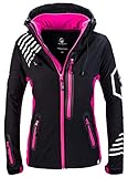 Rock Creek Damen Softshell Jacke Windbreaker Regenjacke Übergangsjacke Softshelljacke Damenjacke Regenmantel Outdoorjacke D-402 Schwarz-Pink 3XL