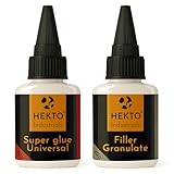 2K Sekundenkleber Set | Hochleistungs Industrieklebstoff Set für starke Reparaturen | 30g Superkleber, 40g Füllstoff - Granulat | Hekto Industrial