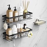 LYRIFFTIC Duschablage Ohne Bohren, 3-TLG Duschorganizer mit Verstellbaren Körben, Rostfrei - Maximaler Stauraum mit Seifenhalter & 3 Haken für Dusche, Bad, Küche, Balkon - Shower Caddy ohne Bohren