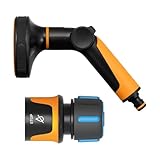 Fiskars Bewässerungsset, 2-teilig, Sprühpistole Multi, 5 Funktionen, Universalgröße, Schlauchanschluss STOP, Universalgröße, Durchmesser 13-15 mm (1/2 - 5/8'), SoftGrip, Schwarz/Orange/Blau, 1065492