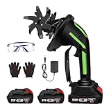 Akku-Bodenhacke Elektrisch mit 2×2000mAh Akku, Mini Gartenfräse Akku, Elektro-Motorhacke, 235 U/min, 65Mn Stahlmesser, Perfekt für Blumenbeete & Gemüsegarten