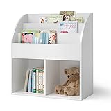 Bellabino Kinderregal Koro, Spielzeug Aufbewahrung, Bücherregal für Kinder mit 3 Fächern für Bücher und 2 Fächern für Boxen, weiß, Maße: H 79 cm, T 34 cm, B 72 cm