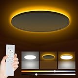 Bowfar LED Deckenleuchte, 24W 2800LM Deckenlampe mit Fernbedienung Dimmbar 3000K-6500K, 1800K Nachtlicht Amber, Rund Badezimmer Lampe für Wohnzimmer Kinderzimmer Schlafzimmer Ø29.5x2.5cm, Weiß