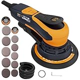 Bürstenlose MAXXT Elektroschleifer 350 W, Scheibe 150 & 125 mm, Exenterschleifmaschine 5.0 mit Dreikernanschluss, 4000-10000 U/min (6 einstellbare), Automatische Bremse-2s, 20 Schleifpapiere