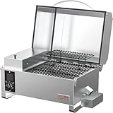 Onlyfire Tragbarer Pellet Grill, Edelstahl Pellet Smoker, 8-in-1-Multifunktion BBQ Pellet Smoker Grill, mit Automatischer Temperaturregelung, LED-Bildschirm, Silbe