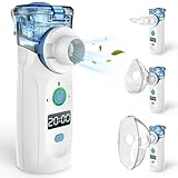 Nigecue Inhalationsgerät Tragbar Vernebler Set Leises Inhalator Verneblergerät mit Mundstück und 2 Maske, USB Wiederaufladbar (Weiss)