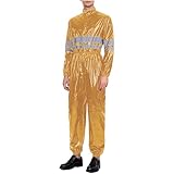 renvena Herren Einteiler Arbeitsanzug Arbeitsoverall Warnschutz Jumpsuit mit Stehkragen Zipper Wasserdicht Arbeitskleidung Uniform Khaki L