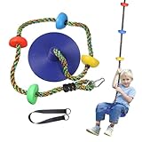 JurciCat Kletterseil Schaukel Outdoor Kinderschaukel Tellerschaukel Mit Plattform und Scheiben Spielzeug Set Zubehör (Blau)