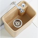 Keramikspüle mit Wasserhahn, One-Touch-Abfluss, multifunktionaler Wassertank für Badezimmer, Wäsche, Garage - Stilvoller gelber Lavandino für vielseitigen Einsatz