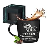 Maverton Keramik Kaffeetasse 400ml mit Gravur - personalisierter Kaffeebecher aus Matt Keramik mit Henkel - Trinkbecher für Männer zum Geburtstag zu Weihnachten - matt schwarz - Angeln