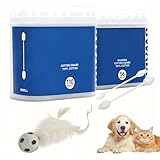 Ohrenreiniger Katze & Ohrenreiniger Hund Set- Weiche Ohrstäbchen aus Baumwolle für Ohren Reinigung, Ohrenschmalz Entferner Ohrenpflege Hund Katze 222 Stück Wattestäbchen Lang mit Spielzeug Fußball