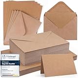 moinkerin 50x Klappkarten blanko mit Umschlägen (250g/m² A6) + 50x C6-Briefumschläge | Kraftpapier Umschlag Set für Hochzeitskarten, DIY Einladungen, Geburtstag & Weihnachtsgrüß （ Braun）