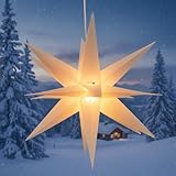 GURU SHOP 3D Außenstern Kaspar, Weihnachtsstern, Faltstern mit 18 Spitzen, 4 m Leitung, LED Leuchtmittel - Ø 55 cm 230V E14 Weiß Offen