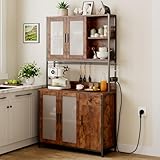 Dripex Küchenschrank 181cm Hoher Buffetschrank mit Arbeitsplatte, mit Steckdosen, Vorratsschrank Küche mit 5 Türen und eine Schublade, Hochschrank Küche für Wohnzimmer Esszimmer Bar, Industrie-Design