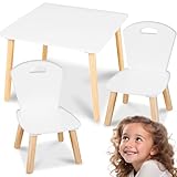 Ricokids Kindertisch mit 2 Stühlen - Kinder Tisch Stuhl Set - Holz MDF Platte - Kindermöbel - Modern - Weiß
