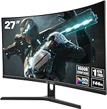 CRUA Gaming Monitor, Curved 27 Inch QHD 144Hz Computer Monitor, 2560 * 1440P 1800R Frameless PC Monitor, 1ms GTG with FreeSync, Low Motion Blur, Eye Care, VESA, DisplayPort/HDMI