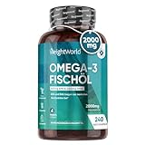 Omega 3 Kapseln - 2000mg Fischöl mit 1100mg Omega-3, 660mg EPA & 440mg DHA pro Tag - Laborgeprüft - 240 Softgels - Fettsäuren für Herz, Gehirn & Blutdruck - Nachhaltig & ohne Zusätze - WeightWorld