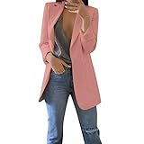 YIzdegg Blazer Damen Lang Übergangsjacke Damen Elegant Einfarbig Anzugjacke Langarm Revers Longblazer Mit Tasche Und Knopfleiste Lässige jacken Geschäft Büro Businessjacke Offen Vorne Anzugjacken