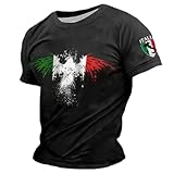 Herren Fan-Shirt Patriotisch Sportlich T-Shirt Kontrastärmel Grafikdruck Trikot Team-Style Lässig Italien-Schriftzug Raglanärmel Sportshirt für Fußballspiel
