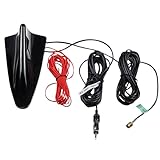 NewTH Autoantenne DAB DAB+ Autoantenne Haifischflosse FM/AM Radio Antenne Signalverstärker SMB auf DIN Stecker Stecker Auto Dach DAB Digital Stereo Radio Antenne 5m RG174 Kabel für GPS DAB FM/AM Radio