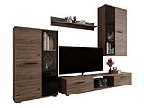 Mirjan24 Wohnwand Salsa, Design Mediawand, Modernes Wohnzimmer Set, Anbauwand, Hängeschrank, Vitrine, TV Lowboard, (Nuss Okapi, ohne Beleuchtung)