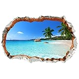 WandSticker4U®- 3D Wandtattoo URLAUBSINSEL I Wandbild: 90x60 cm I Wandsticker selbstklebend Meer Strand Palme Poster I Wand Durchbruch Deko für Wohn- & Schlaf-zimmer Küche Bad Aufkleber