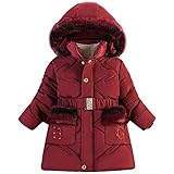 Amur Leopard Winterjacke Mädchen Wintermantel Kinder Steppjacke Baumwolle gefuetterte Winter Jacke Outerwear, Weinrot, 122-128