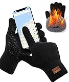 FORVEVO Handschuhe Herren, Rutschfest Warme Winterhandschuhe Damen,Touchscreen Thermo Strickhandschuhe mit Fleece Futter für Wandern Fahrrad Reiten(Schwarz)