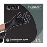 BINGOLD Einweghandschuhe Latex Black – 2 x 100 Stück Einmalhandschuhe Puderfrei, Latexhandschuhe Schwarz, Größe S, M, L, XL – Medizinische Qualität, Hohe Reißfestigkeit, Optimaler Grip (L)