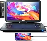 GOnavidio 15,4 Zoll Tragbarer Blu Ray DVD Player Mit HDMI Kabel, 270 ° drehbar HD 1920x1080, Blue Ray Player Tragbar Inklusive wiederaufladbarem 5 Stunden Akku USB/SD