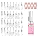 Moosono 32 Stück Sprühflasche Klein 30ml, Sprayflasche Leer mit 64 Stück Etiketten, Transparente Mini Sprühflasche für Parfüms, Desinfektionsmittel, Öle und Kosmetikum