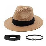 Strohhut Damen Panama Hut Herren Fedora Sommerhut Sonnenhut Safari Hut Sonnenschutz Strandhut (DE/NL/SE/PL, Alphanumerisch, M, Khaki)
