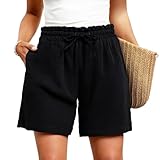 Srvak Damen Bermuda Shorts Knielang Freizeit Sommerhose, Bermudas Leinen Sommer Shorts Damen mit Taschen Lässig (DE/NL/SE/PL, Alphanumerisch, L, Regular, Regular, Standard, Schwarz)