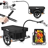 SAMAX Lastenanhänger Fahrradanhänger 90 Liter 80 Kg mit Kupplung Schutzplane und Verbindungsschelle - Transportanhänger Fahrrad Anhänger Handwagen mit Kunststoffwanne in Schwarz - Mountain