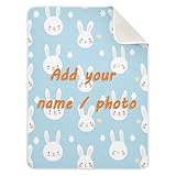 Musselin-Decken mit niedlichem Hasenmotiv, gemütlich, personalisierbar, für Kinderzimmer, Kinderwagen, Kinderbett, 76,2 x 101,6 cm, Blau