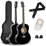 3rd Avenue 4/4 Westerngitarren-Set mit Stahlsaiten, für Anfänger – 6 Monate KOSTENLOSER Unterricht, Tasche, Plektren und Ersatzsaiten – in Schwarz