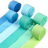 PartyWoo Krepppapier 6 Rollen 150 m, Kreppband Satz von Blau, Pastellblau, Grün und Lindgrün, Creppapier, Krepp Papier für Partydeko, Geburtstagsdeko, Hochzeitsdekorationen (4,5 cm x 25 m/Rolle)