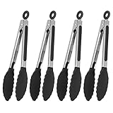 Servierzange Küchenzange Hitzebeständig, Premium Edelstahl Verriegelung Kochzange mit Silikonspitzen, rutschfeste Lebensmittelzange zum Kochen, Heavy Duty, Antihaft (18 CM(4 Pack))