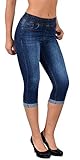 ESRA Damen Capri Jeans Hose Damen Caprihose Jeanshose mit Gummibund Caprijeans bis Übergröße J460