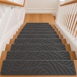Vixzoid 15 Stück Treppenmatten Selbstklebend 76x20cm Treppenmatten für Holztreppen-Anti-Rutsch-Treppen-Teppich-Tritte,Filz selbstklebend Stufenmatten innen (Grau)