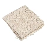 NOLITOY Hochwertige Pastoral Stil Tischdecke Waschbar Lochmuster Baumwollfaden Strickdecke Beige Landhausstil Gartentischdecke Dekoration für Esszimmer Wohnzimmer