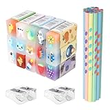 32 Stück Radiergummi mit Schreibhilfe Bleistiftspitzer Set, 15 Mehrfarbig Spielzeug Früchte PVC Radiergummi, 15 Rutschfeste Dreieckige Kinder Bleistifte HB Anzug 2 Bleistiftspitzer für Büro Schule