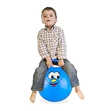 Relaxdays Hüpfball für Kinder, mit Gesicht, Hopseball mit Griff, Ø 45 cm, drinnen & draußen, Sprungball bis 150 kg, blau