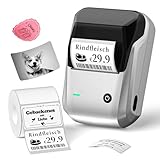 NIIMBOT B1 Etikettendrucker mit Wasserfeste Etiketten Selbstklebend, Tragbarer Beschriftungsgerät Bluetooth Label Printer Aufkleber drucker für schulbedarf, Preisschilder, Logo, Adresse, Silber