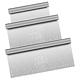 CATELL 3 Stück Teigschaber Edelstahl, 15/20/25cm Teigschneider Mit Messskala Antihaft Teigkarte Edelstahl Gemüseschaufel Teigspachtel Küchenspachtel für Kuchen Pizza Cake Dough Torte Backutensilien