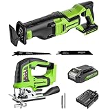 Greenworks 24V Akku-Stichsäge und Akku-Universalsäge, 26 mm Hubhöhe, Brushless, inkl. Sägeblatt, 2Ah Akku und Ladegerät